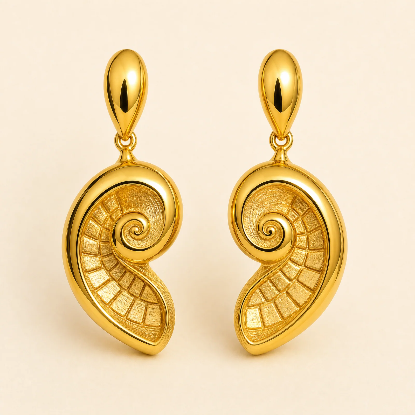 Mosaic Spiral Shell Earrings — official catalogue photo